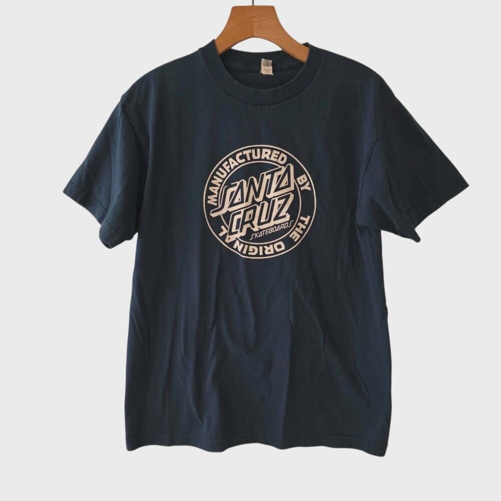 Manufactured By Santa Cruz Skateboards T-Shirt Blue Skate Grunge Medium NEW